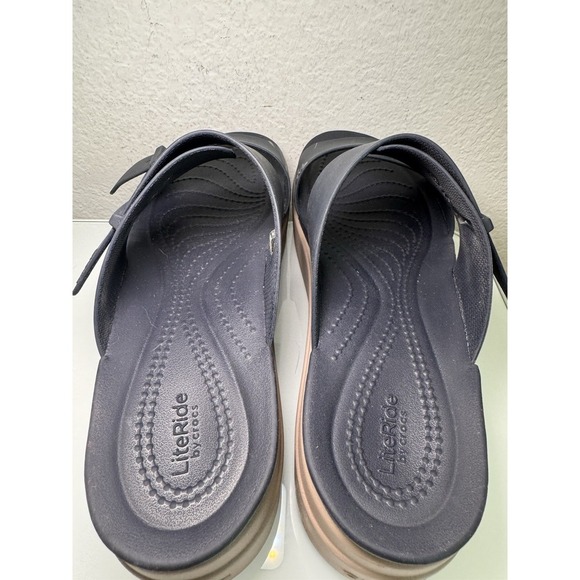 Crocs Brooklyn Buckle Wedge Platform Sandal Deep Navy Tan Women's 9  (scuffs) - Picture 9 of 16